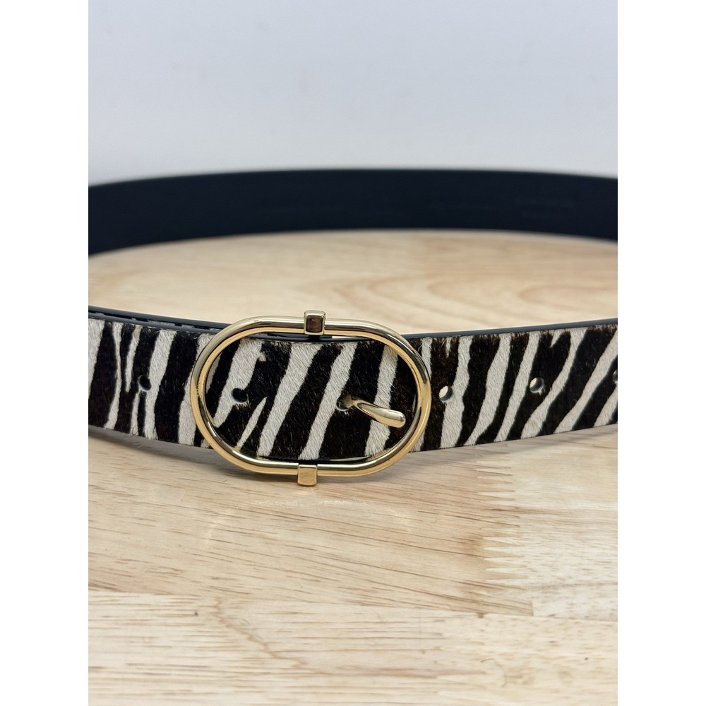 Hallie Zebra Stripe Genuine Calf Hair Leather Belt Small Gold Buckle #52 - Picture 3 of 8